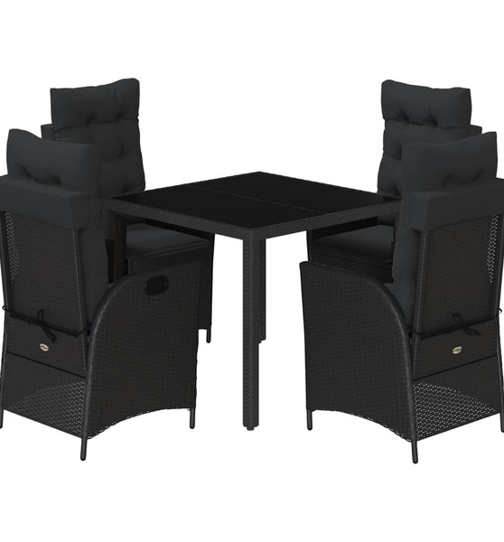 5-tlg. Garten-Essgruppe mit Kissen Schwarz Poly Rattan