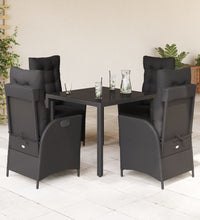 5-tlg. Garten-Essgruppe mit Kissen Schwarz Poly Rattan