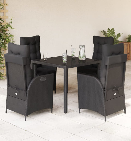 5-tlg. Garten-Essgruppe mit Kissen Schwarz Poly Rattan