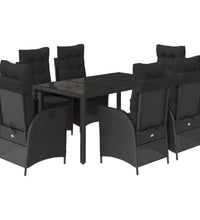 7-tlg. Garten-Essgruppe mit Kissen Schwarz Poly Rattan