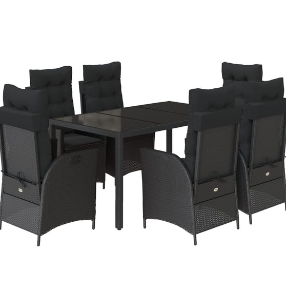 7-tlg. Garten-Essgruppe mit Kissen Schwarz Poly Rattan
