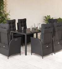 7-tlg. Garten-Essgruppe mit Kissen Schwarz Poly Rattan