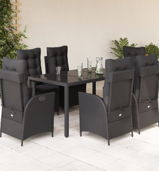 7-tlg. Garten-Essgruppe mit Kissen Schwarz Poly Rattan