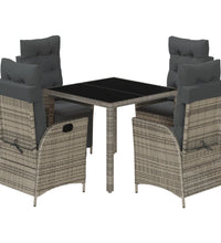 5-tlg. Garten-Essgruppe mit Kissen Grau Poly Rattan