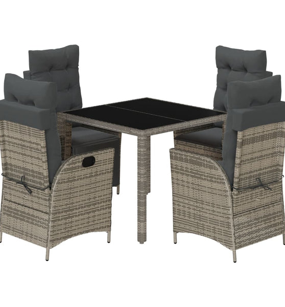 5-tlg. Garten-Essgruppe mit Kissen Grau Poly Rattan