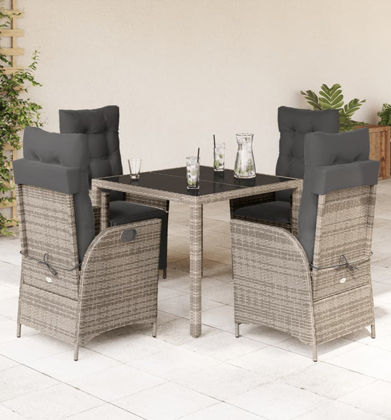 5-tlg. Garten-Essgruppe mit Kissen Grau Poly Rattan