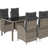 5-tlg. Garten-Essgruppe mit Kissen Grau Poly Rattan