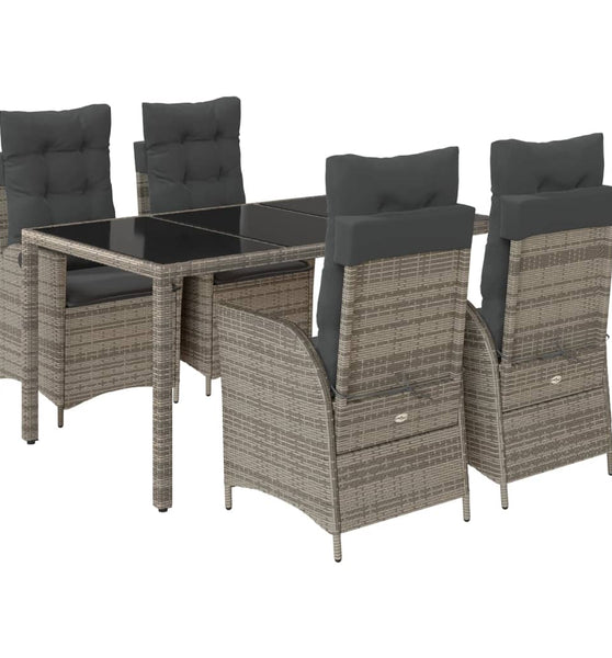 5-tlg. Garten-Essgruppe mit Kissen Grau Poly Rattan