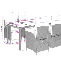 5-tlg. Garten-Essgruppe mit Kissen Grau Poly Rattan