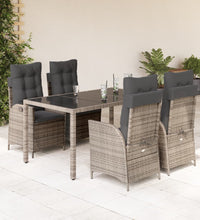 5-tlg. Garten-Essgruppe mit Kissen Grau Poly Rattan
