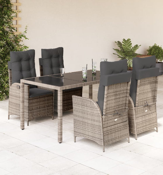 5-tlg. Garten-Essgruppe mit Kissen Grau Poly Rattan