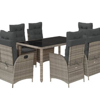 7-tlg. Garten-Essgruppe mit Kissen Grau Poly Rattan