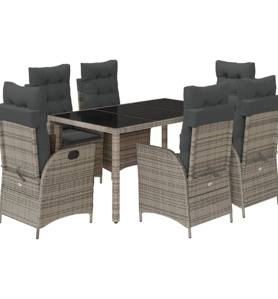 7-tlg. Garten-Essgruppe mit Kissen Grau Poly Rattan