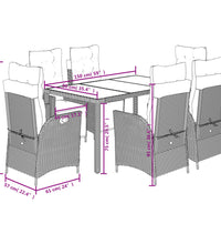 7-tlg. Garten-Essgruppe mit Kissen Grau Poly Rattan