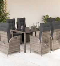 7-tlg. Garten-Essgruppe mit Kissen Grau Poly Rattan