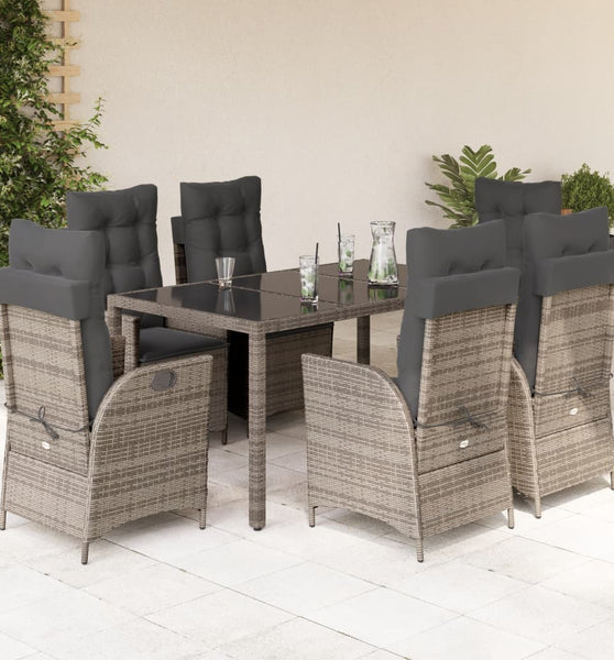 7-tlg. Garten-Essgruppe mit Kissen Grau Poly Rattan