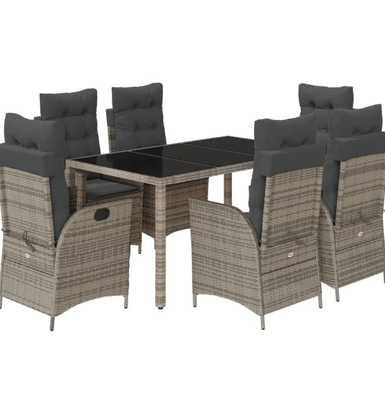 7-tlg. Garten-Essgruppe mit Kissen Grau Poly Rattan