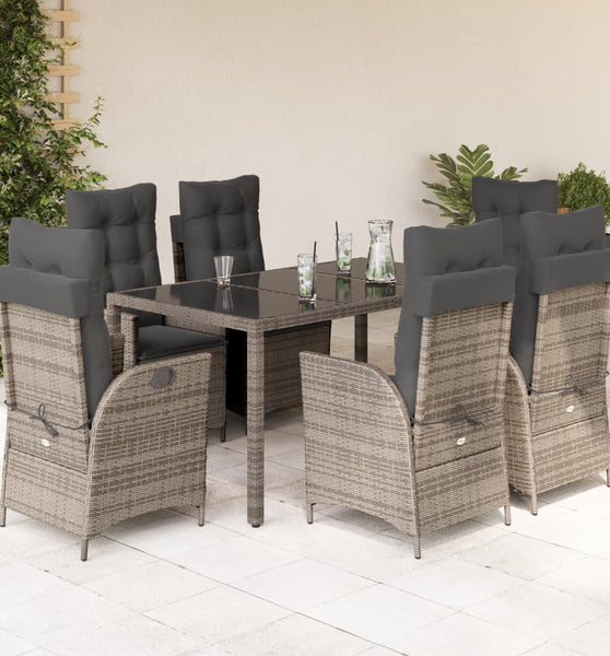 7-tlg. Garten-Essgruppe mit Kissen Grau Poly Rattan
