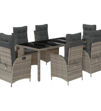 7-tlg. Garten-Essgruppe mit Kissen Grau Poly Rattan