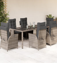 7-tlg. Garten-Essgruppe mit Kissen Grau Poly Rattan