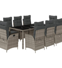 9-tlg. Garten-Essgruppe mit Kissen Grau Poly Rattan