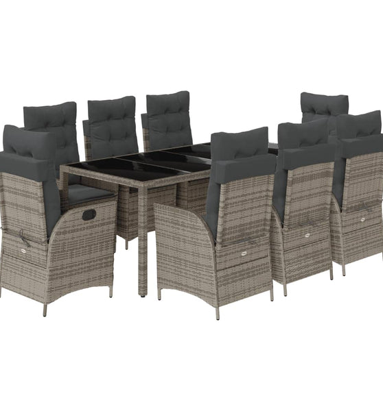 9-tlg. Garten-Essgruppe mit Kissen Grau Poly Rattan