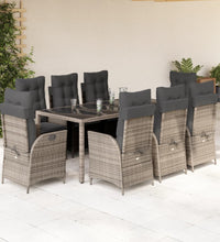 9-tlg. Garten-Essgruppe mit Kissen Grau Poly Rattan