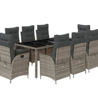 9-tlg. Garten-Essgruppe mit Kissen Grau Poly Rattan