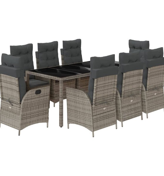 9-tlg. Garten-Essgruppe mit Kissen Grau Poly Rattan