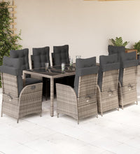9-tlg. Garten-Essgruppe mit Kissen Grau Poly Rattan