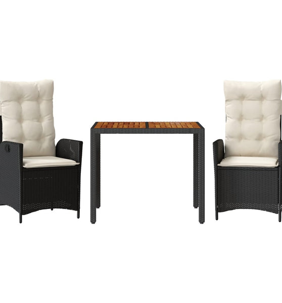 3-tlg. Garten-Essgruppe mit Kissen Schwarz Poly Rattan
