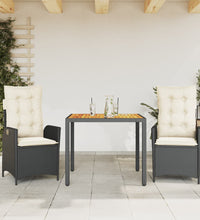 3-tlg. Garten-Essgruppe mit Kissen Schwarz Poly Rattan