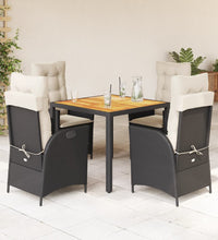 5-tlg. Garten-Essgruppe mit Kissen Schwarz Poly Rattan