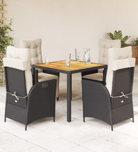 5-tlg. Garten-Essgruppe mit Kissen Schwarz Poly Rattan