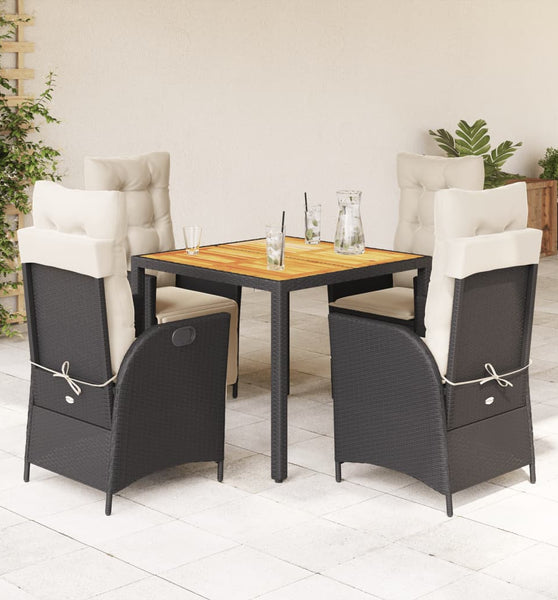 5-tlg. Garten-Essgruppe mit Kissen Schwarz Poly Rattan
