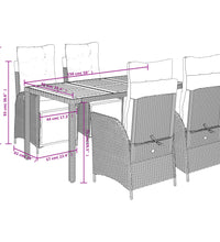 5-tlg. Garten-Essgruppe mit Kissen Schwarz Poly Rattan