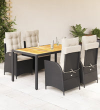 5-tlg. Garten-Essgruppe mit Kissen Schwarz Poly Rattan