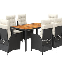 7-tlg. Garten-Essgruppe mit Kissen Schwarz Poly Rattan