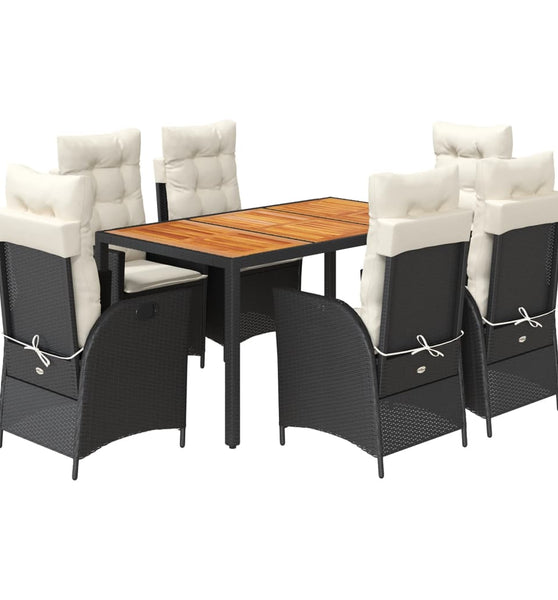 7-tlg. Garten-Essgruppe mit Kissen Schwarz Poly Rattan