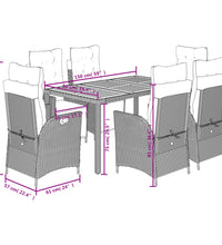 7-tlg. Garten-Essgruppe mit Kissen Schwarz Poly Rattan