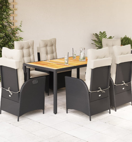 7-tlg. Garten-Essgruppe mit Kissen Schwarz Poly Rattan