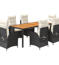 7-tlg. Garten-Essgruppe mit Kissen Schwarz Poly Rattan