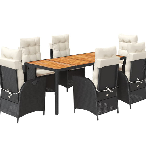 7-tlg. Garten-Essgruppe mit Kissen Schwarz Poly Rattan