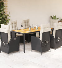 7-tlg. Garten-Essgruppe mit Kissen Schwarz Poly Rattan