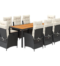 9-tlg. Garten-Essgruppe mit Kissen Schwarz Poly Rattan