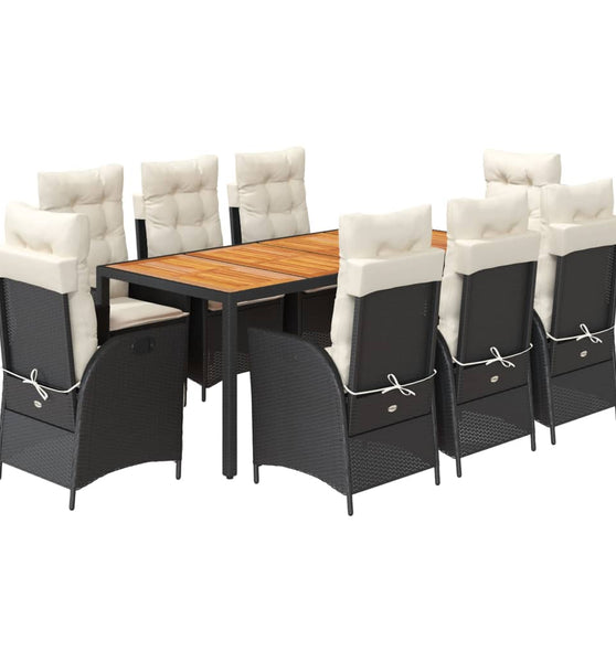 9-tlg. Garten-Essgruppe mit Kissen Schwarz Poly Rattan
