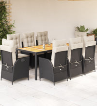 9-tlg. Garten-Essgruppe mit Kissen Schwarz Poly Rattan