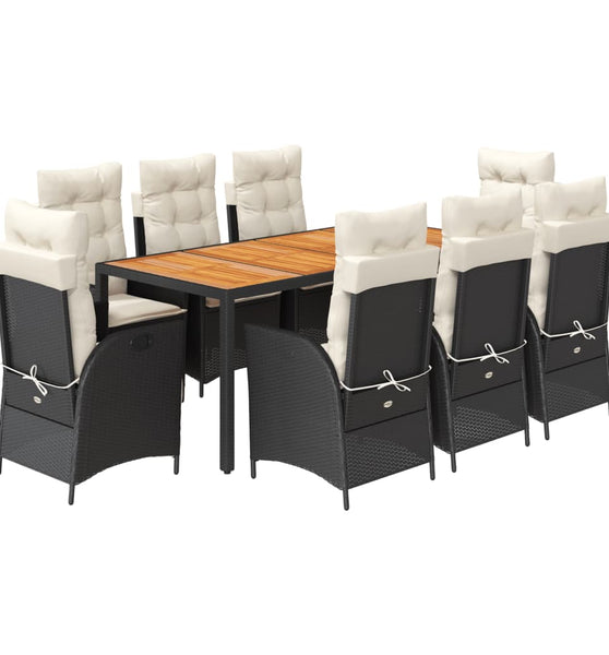 9-tlg. Garten-Essgruppe mit Kissen Schwarz Poly Rattan