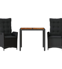 3-tlg. Garten-Essgruppe mit Kissen Schwarz Poly Rattan