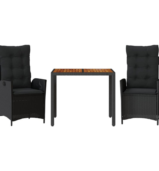 3-tlg. Garten-Essgruppe mit Kissen Schwarz Poly Rattan